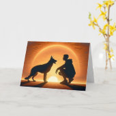 ペット損失少年と犬 カード (黄色い花)