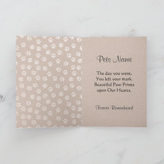 ペット損失犬または猫の記念物の発表 案内状 (内部)