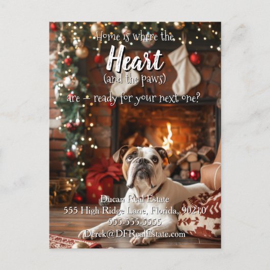 ペット歓迎の不動産クリスマス犬 ポストカード (正面)