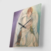 ペット正方形の柱時計を持つ守り神の男の子 スクエア壁時計 (傾斜)