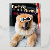 ペット毛皮と明るい金ゴールドドットフォイルホリデーカード 箔シーズンカード (正面)