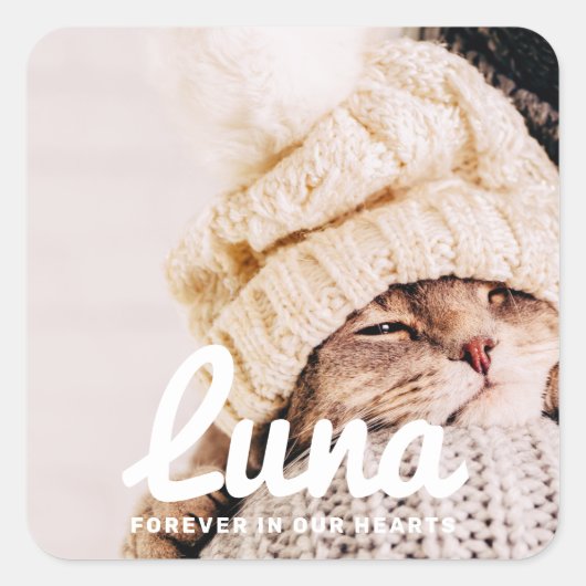 ペット永遠に私たちのハートシンプル写真 スクエアシール (正面)