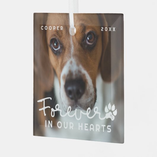 ペット永遠に私たちのハートモダン写真 ガラスオーナメント (正面左)