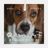 ペット永遠に私たちのハートモダン写真 ガラスオーナメント (裏面)