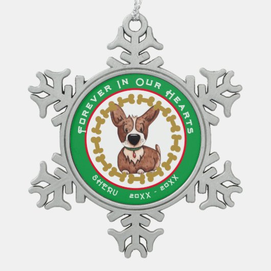 ペット永遠に私たちのハートモダン写真 スノーフレークピューターオーナメント (正面)