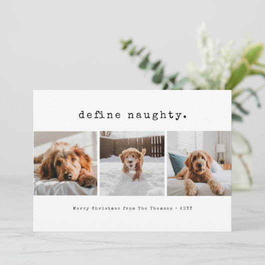 ペット犬いけなの写真のおもしろいクリスマスを定義 シーズンカード (スタンド正面)