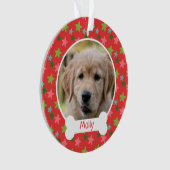 ペット犬かわいい赤い星のホリデーパピーフォト オーナメント (正面)