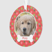 ペット犬かわいい赤い星のホリデーパピーフォト オーナメント (正面)
