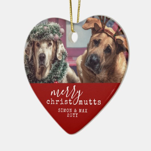 ペット犬のクリスマスおもしろいハートの形 セラミックオーナメント (左)