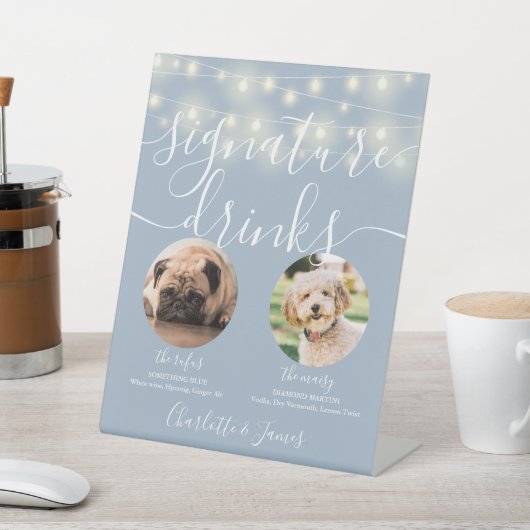 ペット犬のシグネチャードリンクストリングライトダスティブルー 台座サイン (インサイチュ)