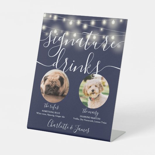 ペット犬のシグネチャードリンクストリングライトネイビーブルー 台座サイン (正面)