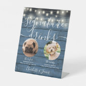 ペット犬のシグネチャードリンクストリングライトブルーウッド 台座サイン (正面)