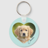 ペット犬の写真の中のハートの名前はaqua blue キーホルダー (正面)