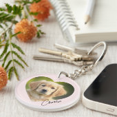 ペット犬の写真の中のハートの名前ピンク キーホルダー (正面右)