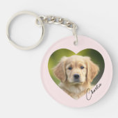 ペット犬の写真の中のハートの名前ピンク キーホルダー (正面)