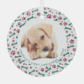 ペット犬の写真の手のプリントのパーソナライズされたクリスマス ガラスオーナメント (正面)
