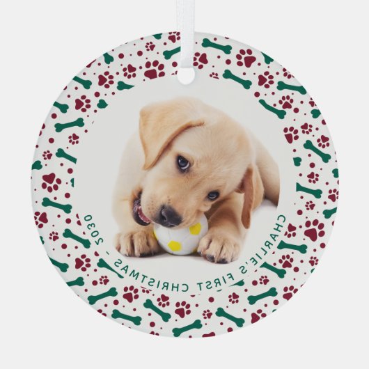 ペット犬の写真の手のプリントのパーソナライズされたクリスマス ガラスオーナメント (裏面)