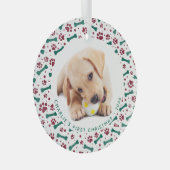 ペット犬の写真の手のプリントのパーソナライズされたクリスマス ガラスオーナメント (正面右)