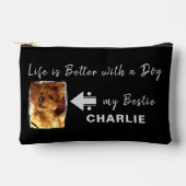 ペット犬の写真名イニシャルブラックグレー アクセサリーポーチ (正面)