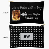 ペット犬の写真名イニシャルブラックグレー アクセサリーポーチ