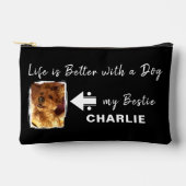 ペット犬の写真名イニシャル白黒 アクセサリーポーチ (正面)