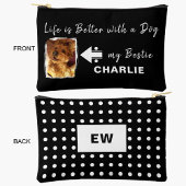 ペット犬の写真名イニシャル白黒 アクセサリーポーチ