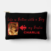 ペット犬の写真名イニシャル黒の赤 アクセサリーポーチ (正面)