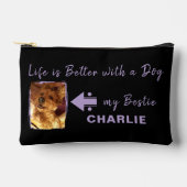 ペット犬の写真名イニシャル黒紫 アクセサリーポーチ (正面)