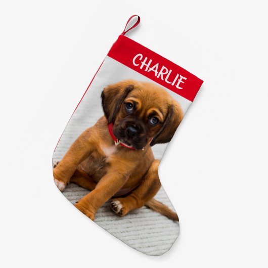 ペット犬の写真小さなクリスマスストッキングを作成 スモールクリスマスストッキング (正面 (吊り時))