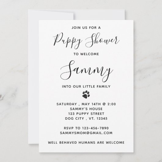 ペット犬の子犬の新しいシャワー 招待状 (裏面)