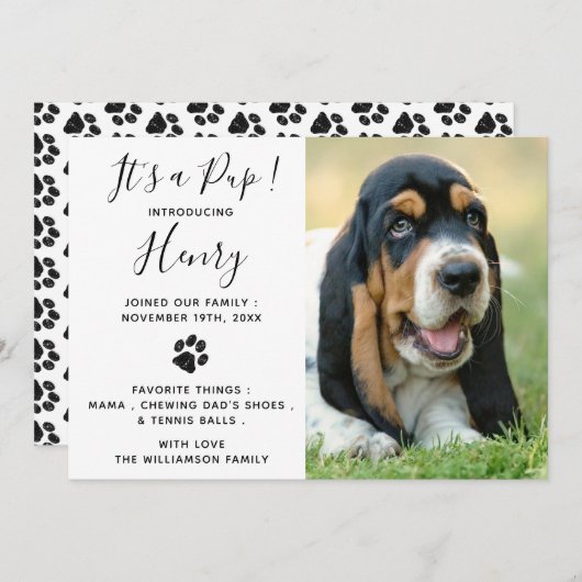 ペット犬の子犬の新しい発表 招待状 (正面/裏面)