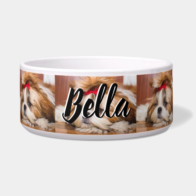 ペット犬の子犬カスタムの写真のパターンと名前 ボウル (正面)