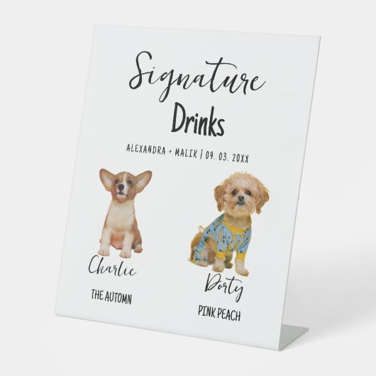 ペット犬の書道サイン ドリンク ウェディングサイン 台座サイン (正面)