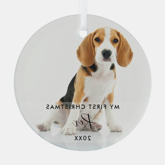 ペット犬の猫の写真マイ初めてのクリスマス ガラスオーナメント (裏面)