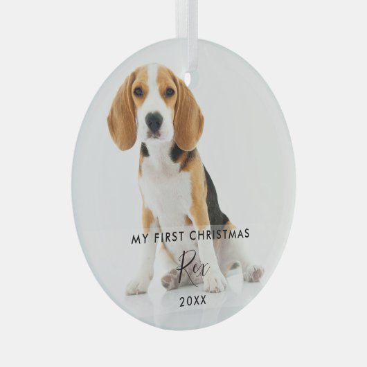 ペット犬の猫の写真マイ初めてのクリスマス ガラスオーナメント (正面右)