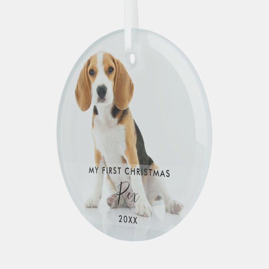 ペット犬の猫の写真マイ初めてのクリスマス ガラスオーナメント (正面左)