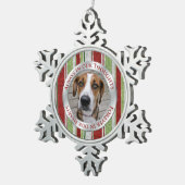 ペット犬の記念写真クリスマスキャンディーケインストライプ スノーフレークピューターオーナメント (右)