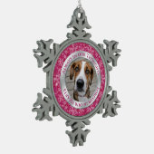ペット犬の記念撮影クリスマスピンクシルバー スノーフレークピューターオーナメント (左)