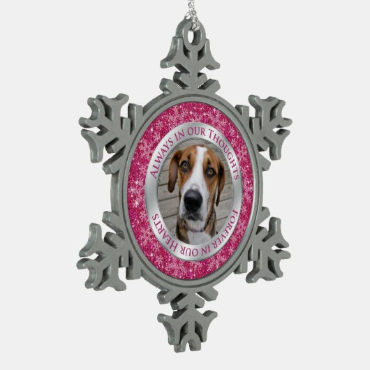 ペット犬の記念撮影クリスマスピンクシルバー スノーフレークピューターオーナメント (左)