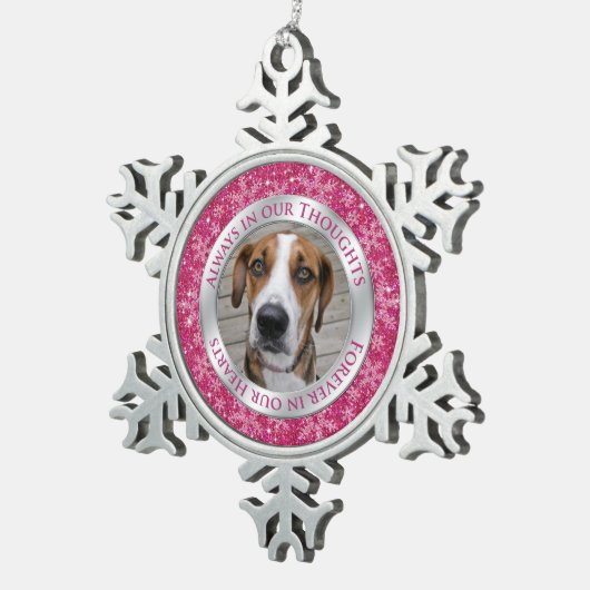 ペット犬の記念撮影クリスマスピンクシルバー スノーフレークピューターオーナメント (右)