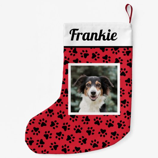 ペット犬の赤と黒の手のプリントカスタム写真 スモールクリスマスストッキング (裏面)