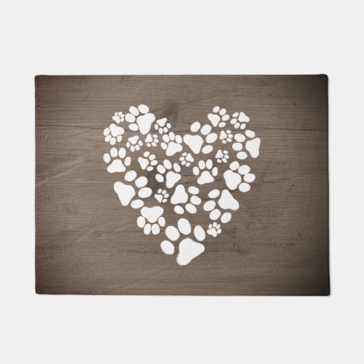 ペット犬または猫の手のプリントハート |動物愛好家 ドアマット (正面)
