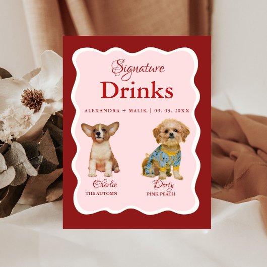 ペット犬バレンタインのサイン入りドリンク ウェディングサイン 台座サイン