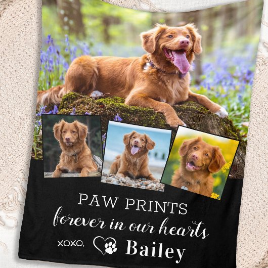 ペット犬パーソナライズされたメモリアル4写真コラージュ フリースブランケット