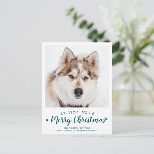 ペット犬パーソナライズされた好きメリークリスマス シーズンポストカード (スタンド正面)