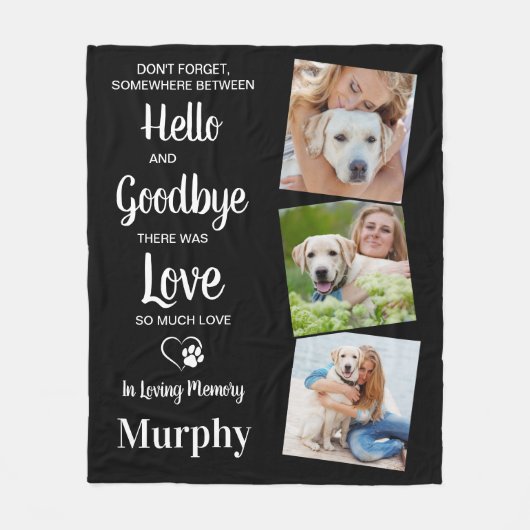 ペット犬パーソナライズされた記念ペットロス3写真 フリースブランケット (正面)
