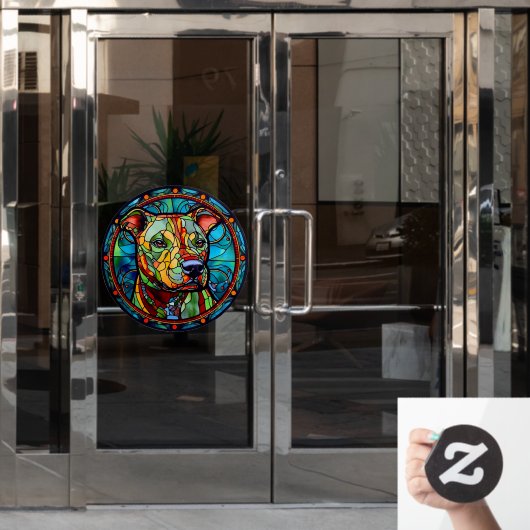 ペット犬ピットブルフェイクステンドグラス ウィンドウサイン (オフィスドア)