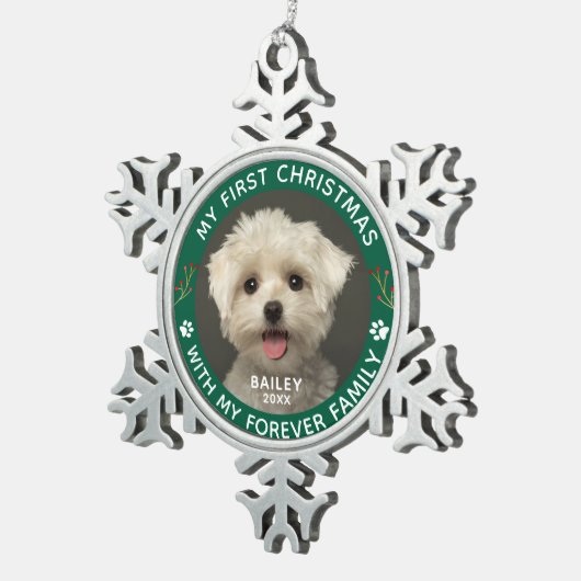 ペット犬マイ初めてのクリスマスカスタム写真 スノーフレークピューターオーナメント (右)
