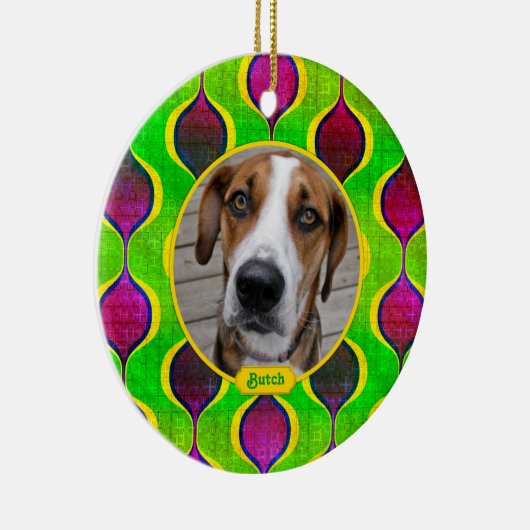 ペット犬メモリアルパープルグリーンフォトクリスマス セラミックオーナメント (右)