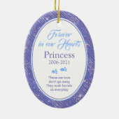 ペット犬メモリアルパープルブルーオーバルフォトクリスマス セラミックオーナメント (裏面)